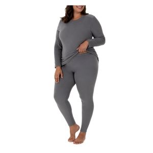 Women's plus size 3x Stretch Fleece Thermal Top and Bottom gray